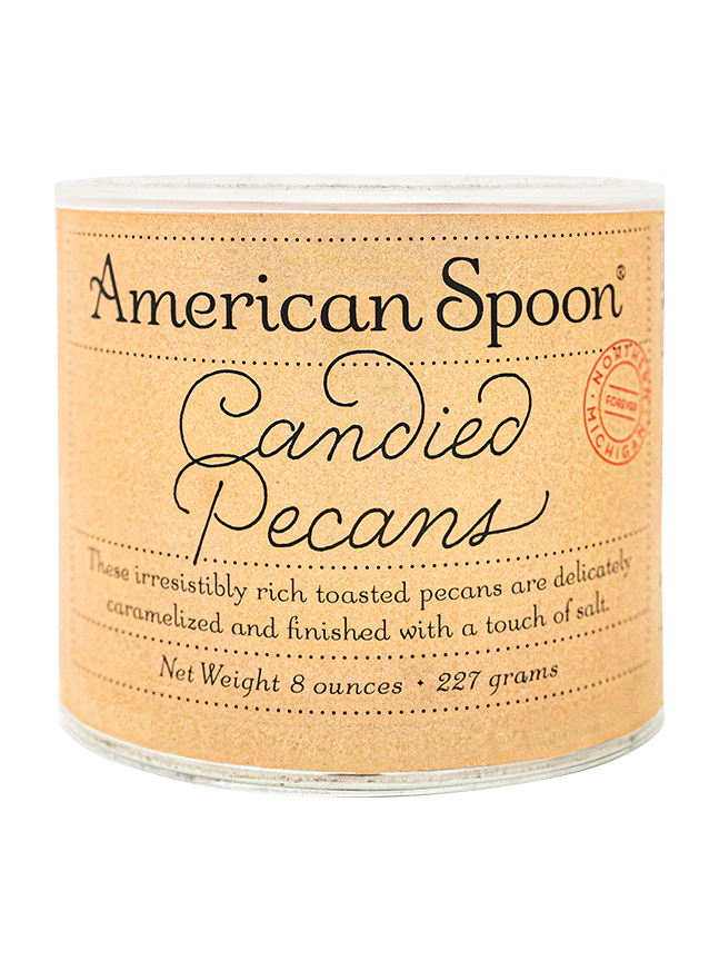 an 8 oz container of candied pecans
