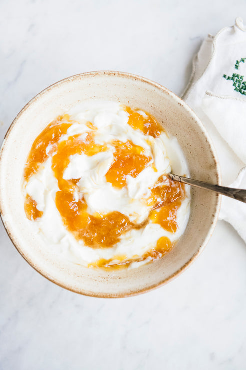 Load image into Gallery viewer, Bowl of yogurt topped with American Spoon preserves