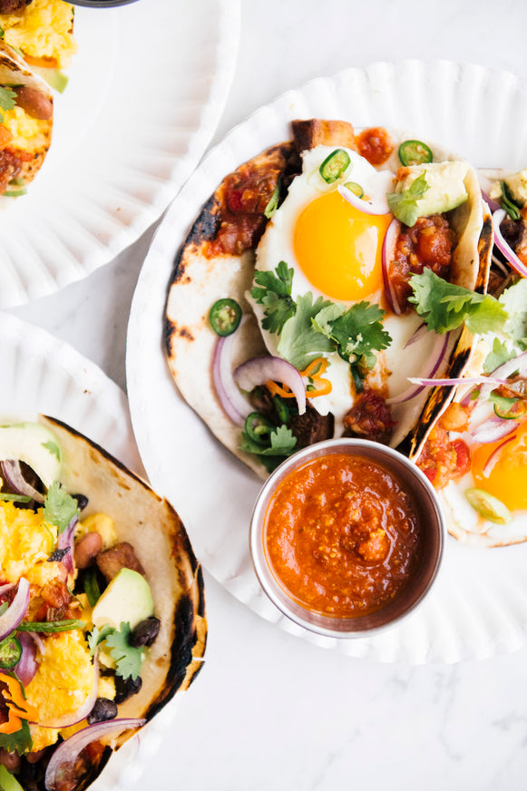 Breakfast tacos with a side of Pumpkin Seed Salsa