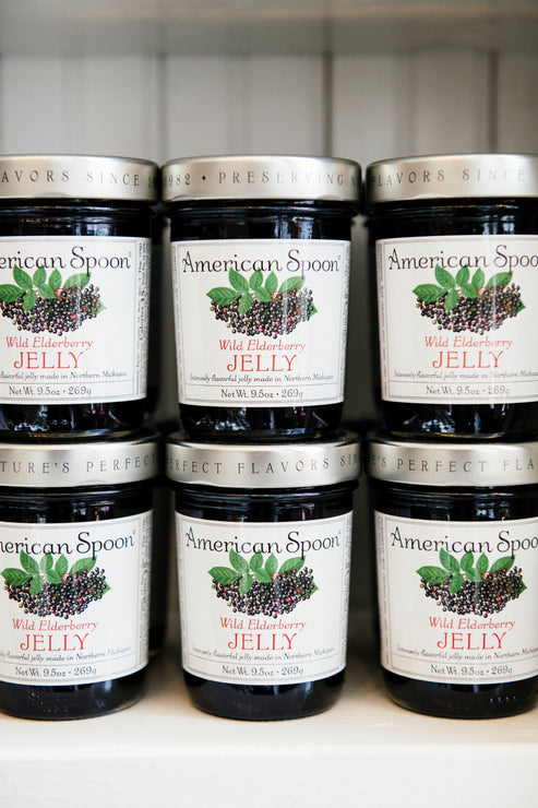 Load image into Gallery viewer, stacks of Wild Elderberry Jelly in store shelves