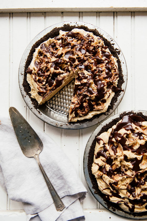 Load image into Gallery viewer, a homemade peanut butter and chocolate pie