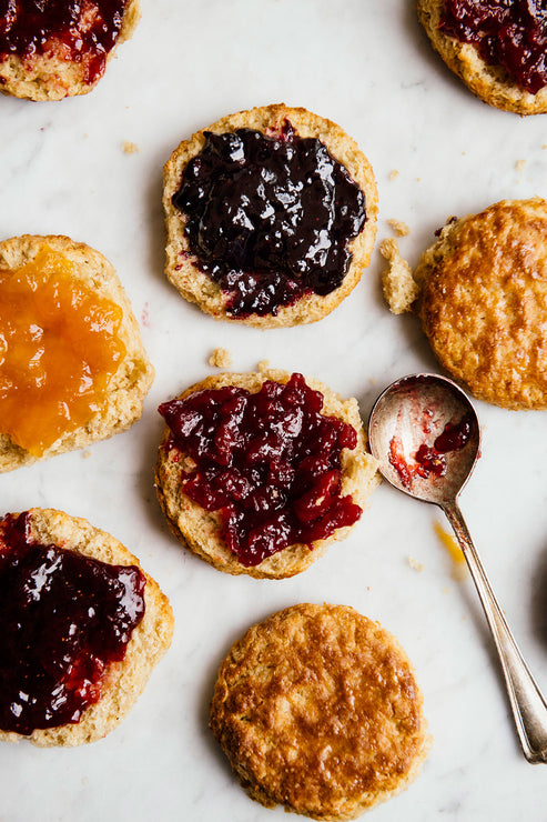 Load image into Gallery viewer, open face biscuits topped with preserves