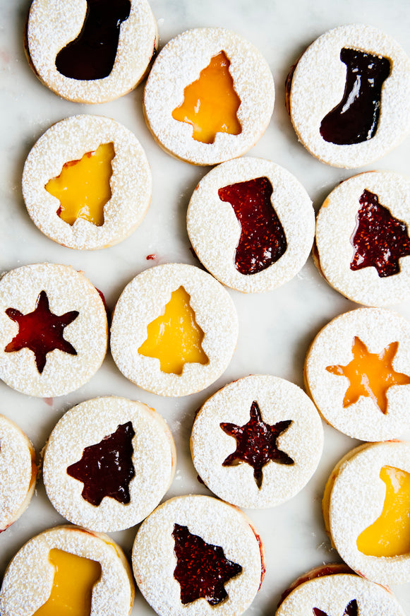holiday thumbprint cookies filled with preserves and curds
