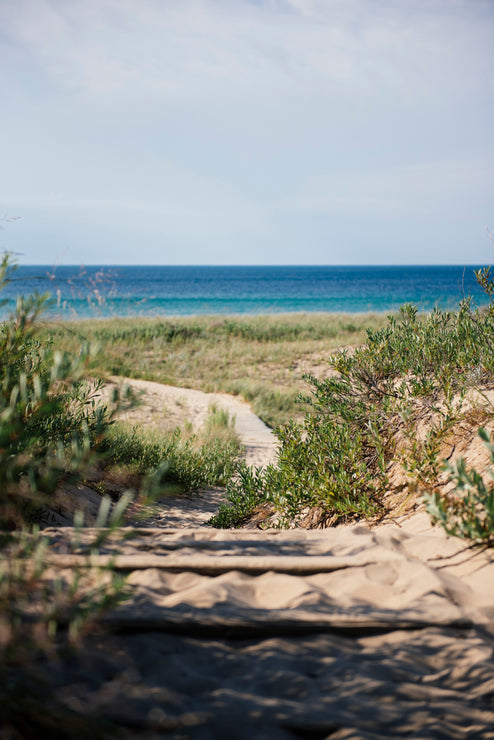 Load image into Gallery viewer, sandy dune path leading to lake michigan