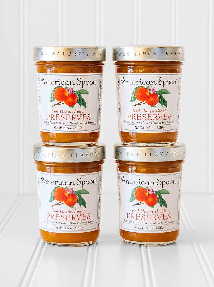 Red Haven Peach Preserves Four-Pack – American Spoon