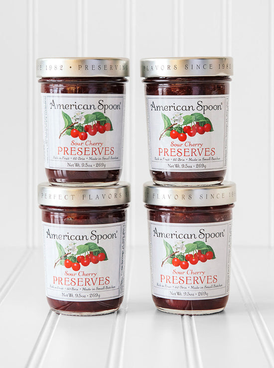 Load image into Gallery viewer, four jars of sour cherry preserves