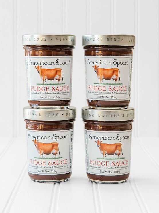 Load image into Gallery viewer, four jars of American Spoon Chocolate Fudge Sauce