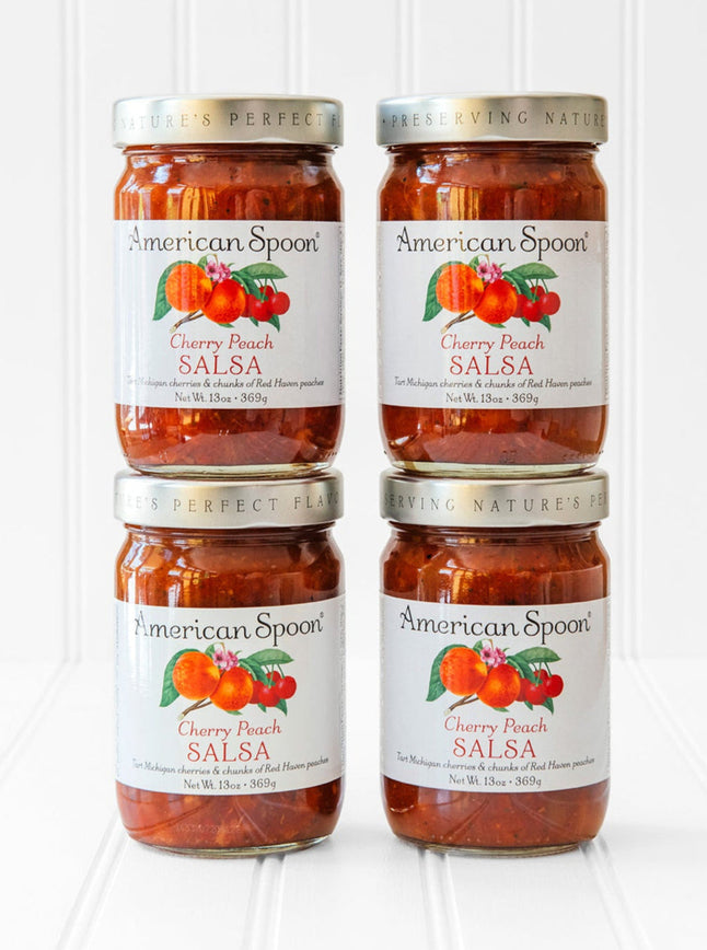 four jars of American Spoon Cherry Peach Salsa