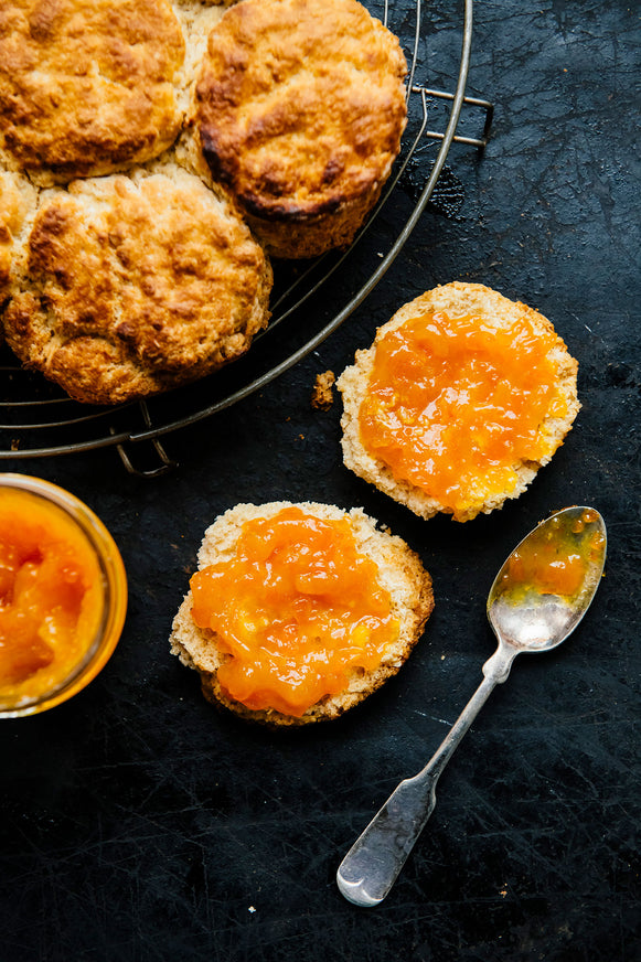 open face biscuits topped with preserves