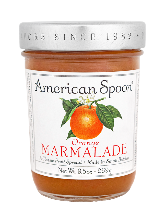Jar of American Spoon Orange Marmalade on a white background