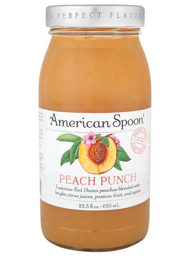 a 23.5 fl oz jar of peach punch