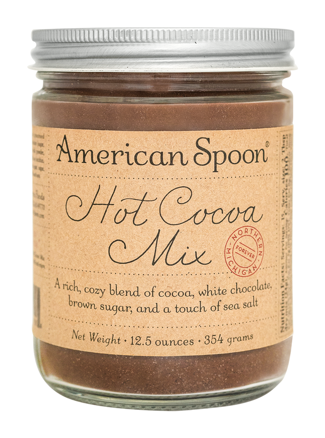 a jar of american spoon hot cocoa mix on a white background