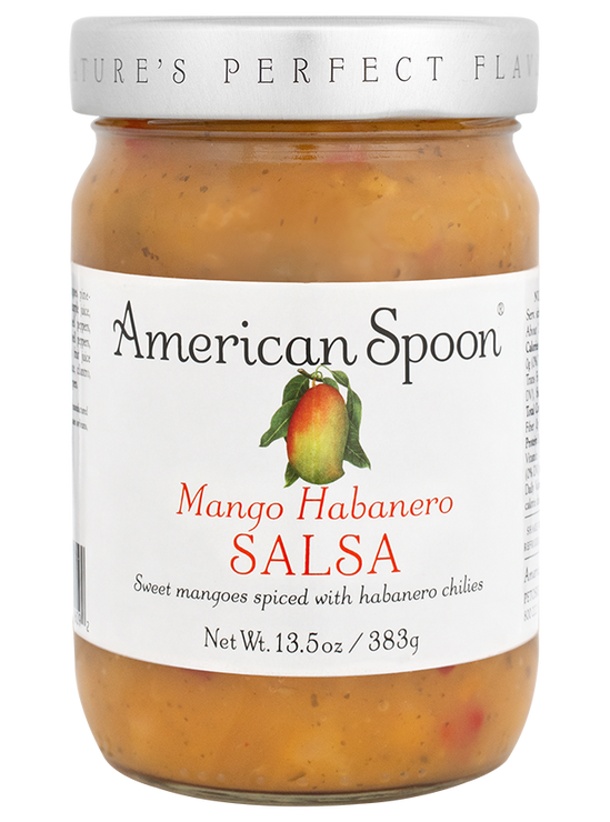 Load image into Gallery viewer, Jar of American Spoon Mango Habanero Salsa on a white background