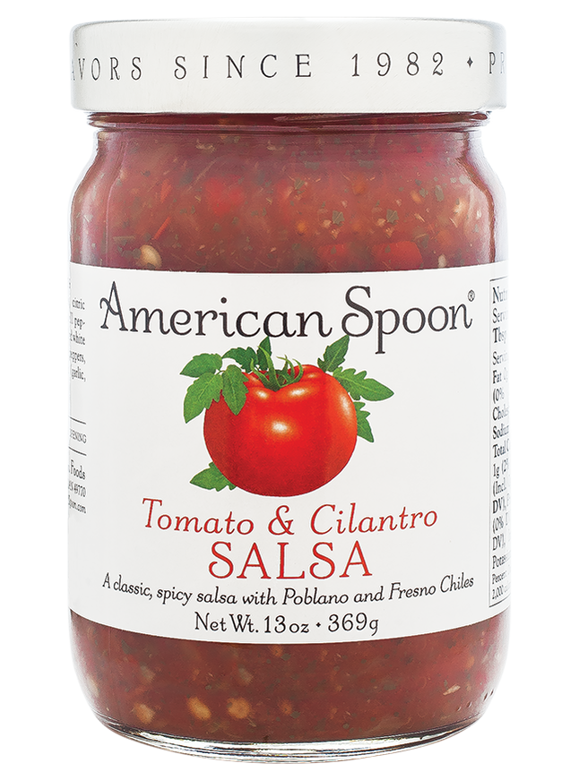 Jar of American Spoon Tomato & Cilantro Salsa on a white background