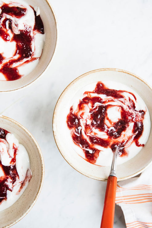 Load image into Gallery viewer, bowls of yogurt with preserves mixed in