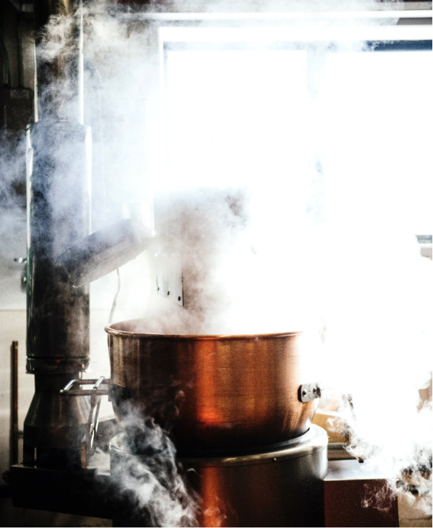 A steaming copper kettle in the American Spoon kitchens