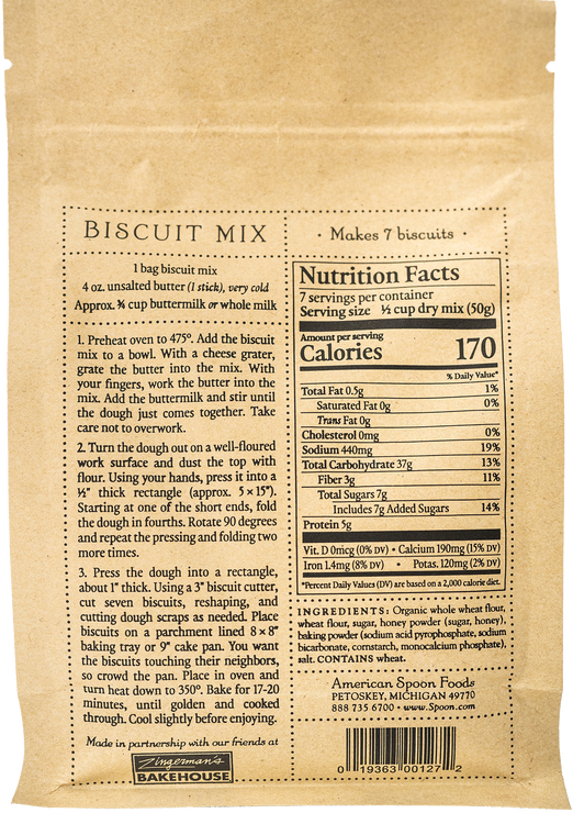 Load image into Gallery viewer, Back of the Biscuit Mix bag containing a recipe and nutritional details. 
