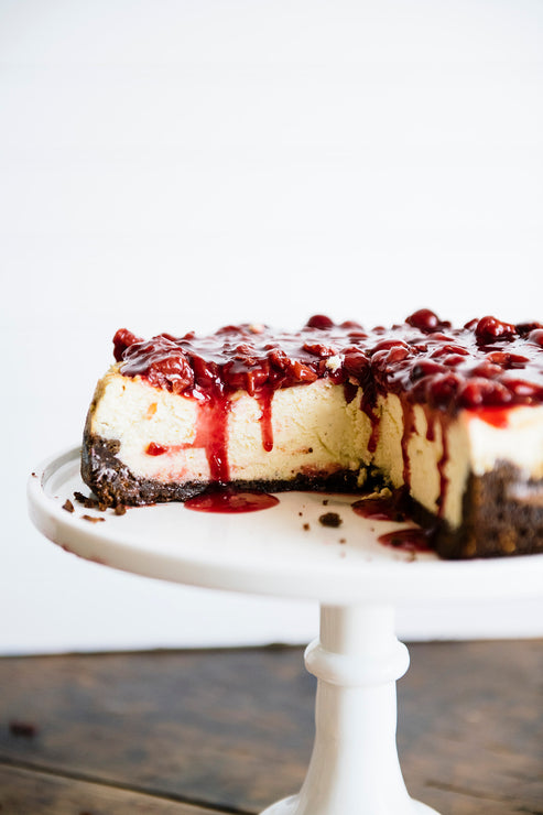 Load image into Gallery viewer, Cheesecake topped with Fruit Perfect Sour Cherries