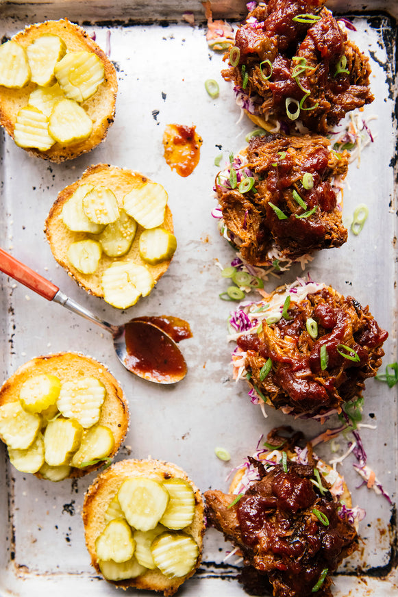 Open faced pilled pork sandwiches
