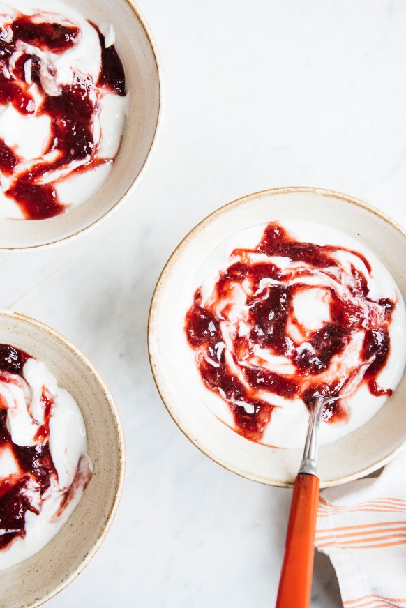 Bowls of Yogurt with Fruit Perfect Sour Cherries mixed in