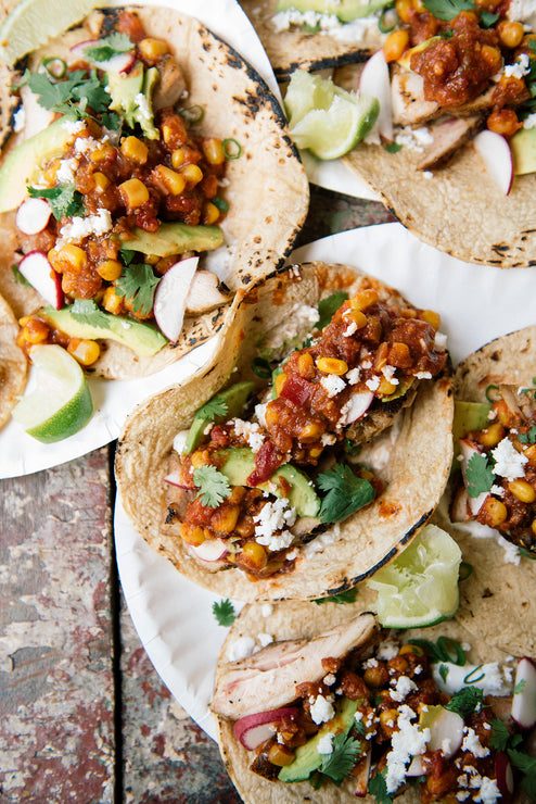 Load image into Gallery viewer, Tacos topped with American Spoon salsa