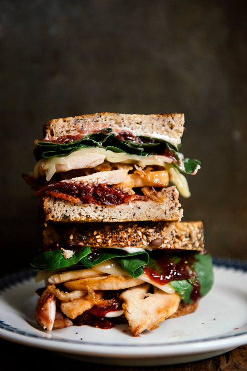 Load image into Gallery viewer, Stacked turkey sandwiches made with Holiday Jam