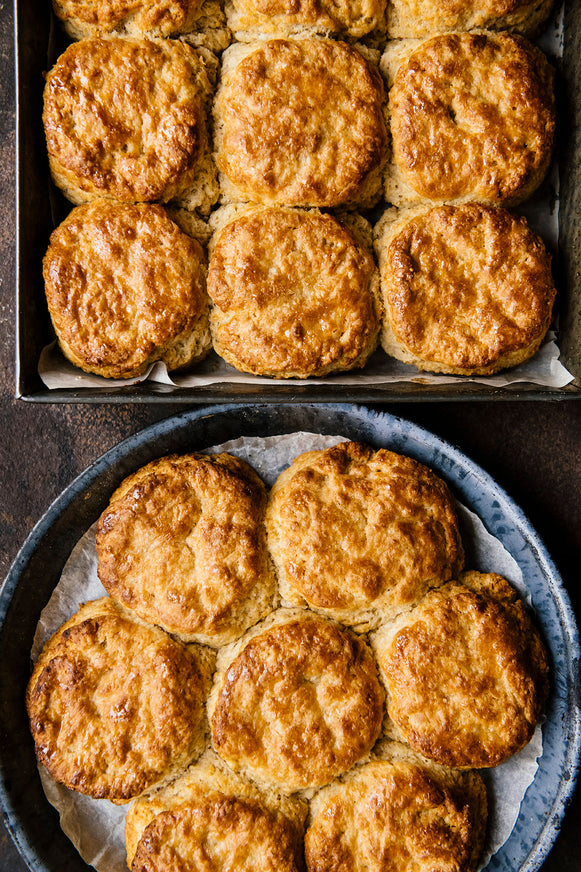 Two pans of homemade biscuits