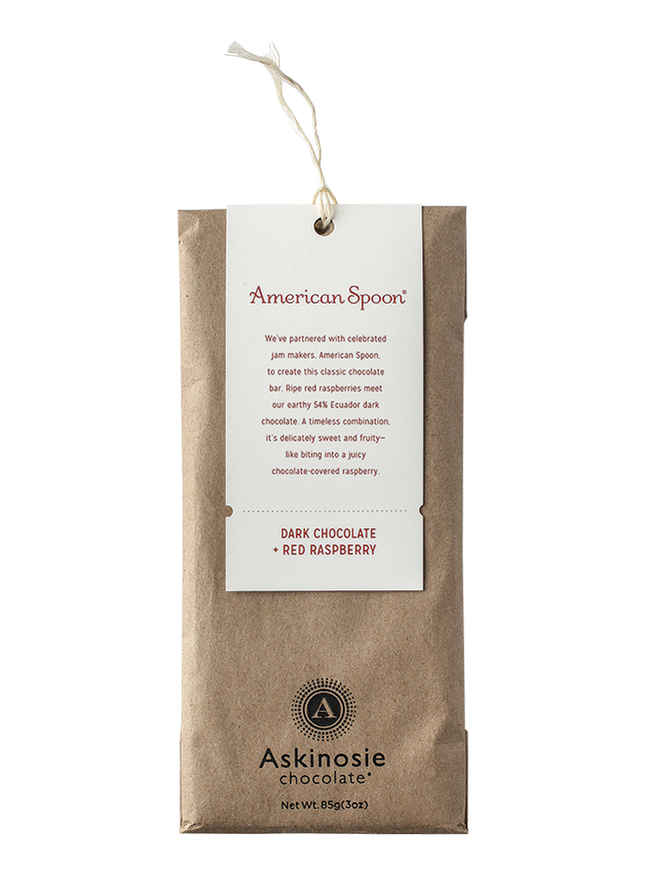 A Dark Chocolate and Raspberry Askinosie Chocolate Bar