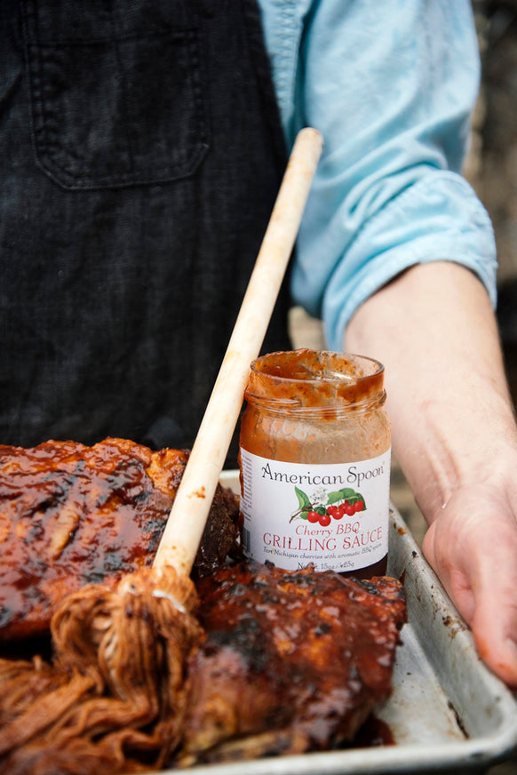 A rack of ribs made with Cherry BBQ Grilling Sauce