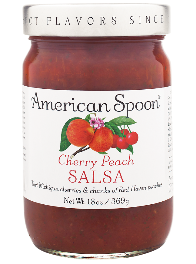 A jar of Cherry Peach Salsa