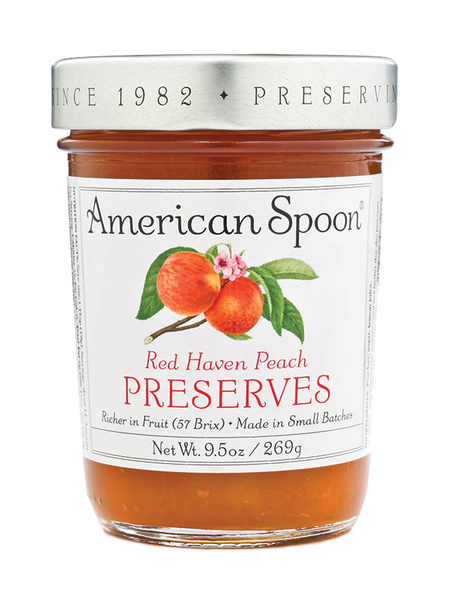 A jar of Red Haven Peach Preserves