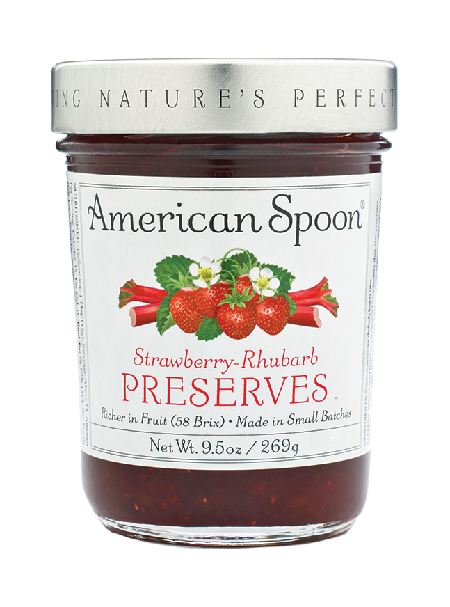 A jar of Strawberry-Rhubarb Preserves