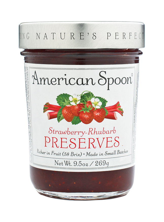 A jar of Strawberry-Rhubarb Preserves