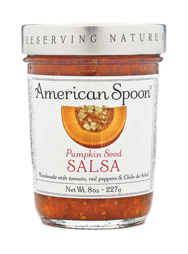 A jar of Pumpkin Seed Salsa