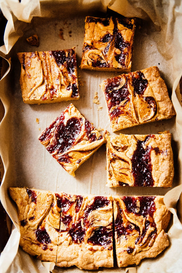 Peanut Butter and preserve blondie bars