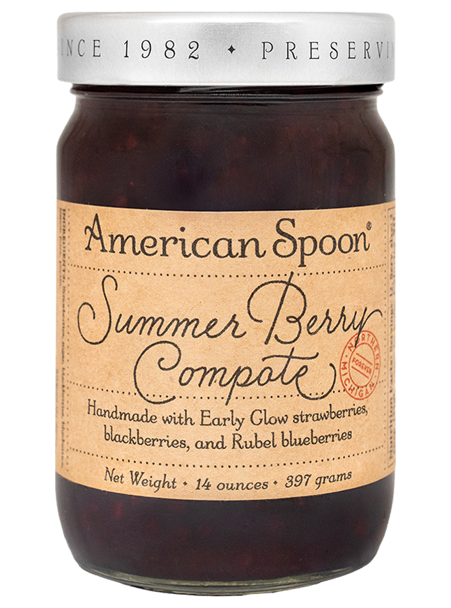 Jar of American Spoon Summer Berry Compote on a white background