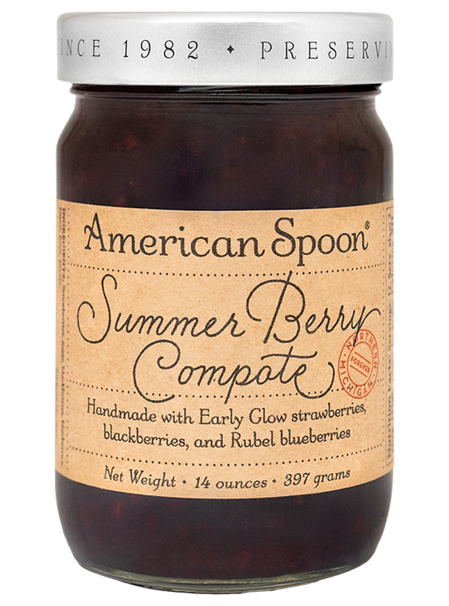 Jar of American Spoon Summer Berry Compote on a white background