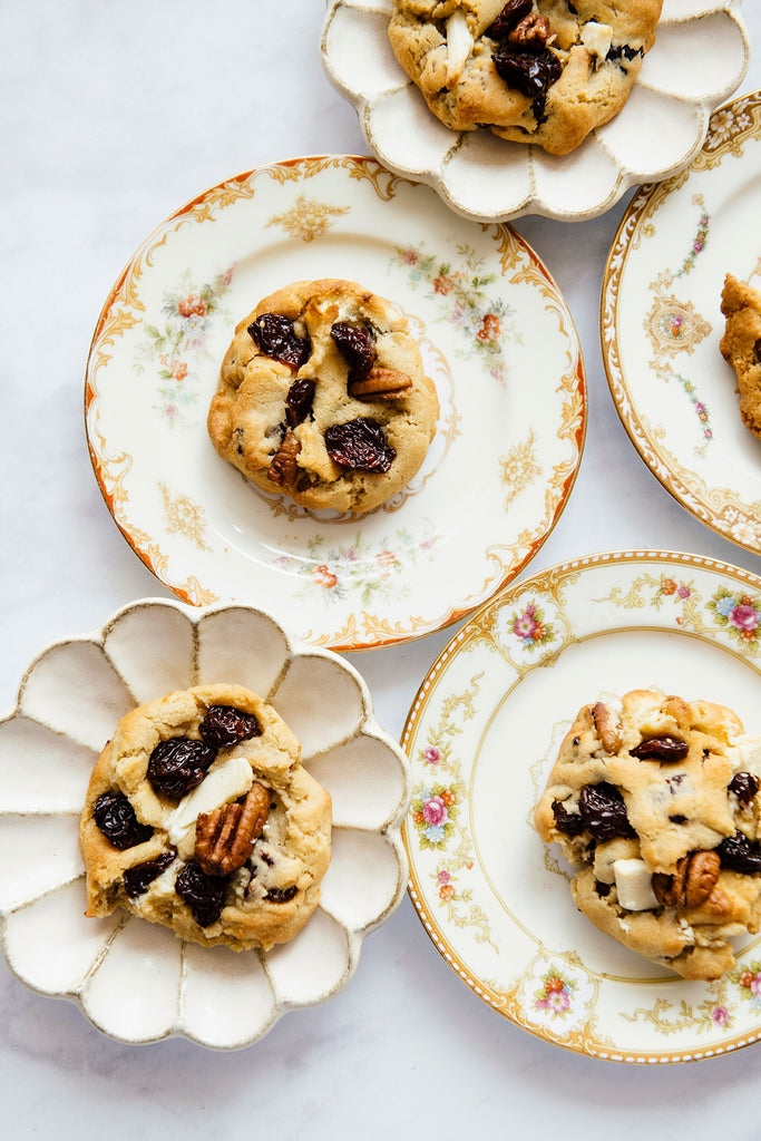 homemade cookies with dried tart cherries, white chocolate and pecans 