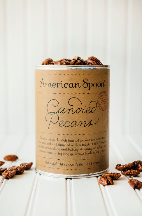 Load image into Gallery viewer, open container of candied pecans
