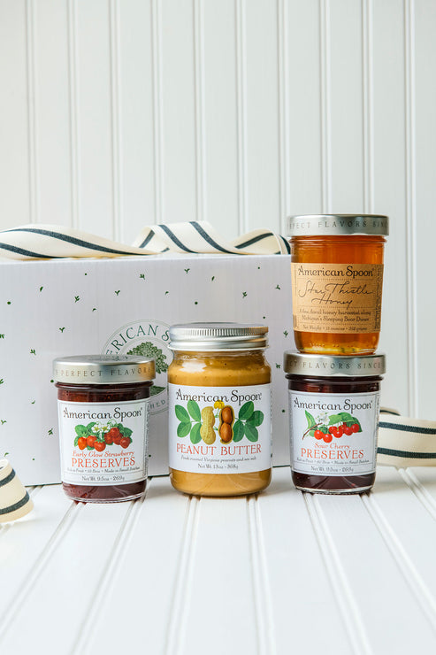 Load image into Gallery viewer, A gift box with peanut butter, fruit preserves and honey
