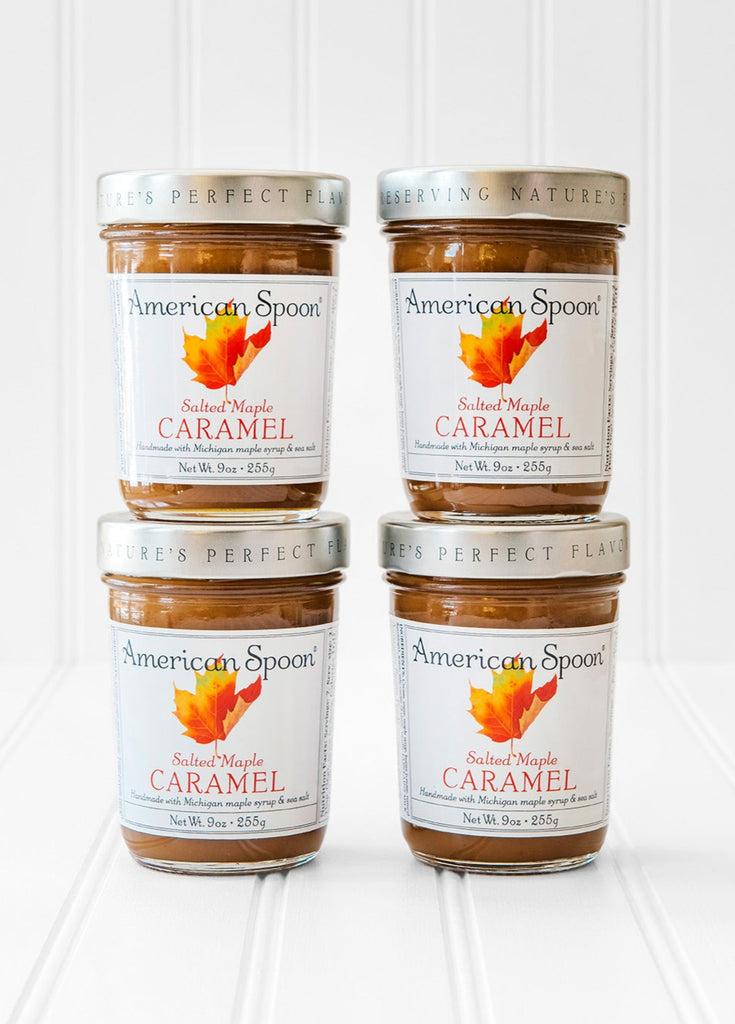 four jars of American Spoon Salted Maple Caramel