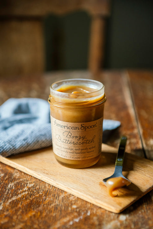 Load image into Gallery viewer, an open jar of Boozy Butterscotch
