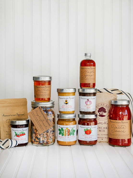 Load image into Gallery viewer, The Ultimate Pantry Kit including Biscuit Mix, Sour Cherry Preserves, Maple Granola, Star Thistle Honey, Peanut Butter, Wildflower Mustard, Maple Syrup, Pancake Mix, Apple &amp; Onion Jam, Tomato &amp; Cilantro Salsa, and Pasta Sauce 
