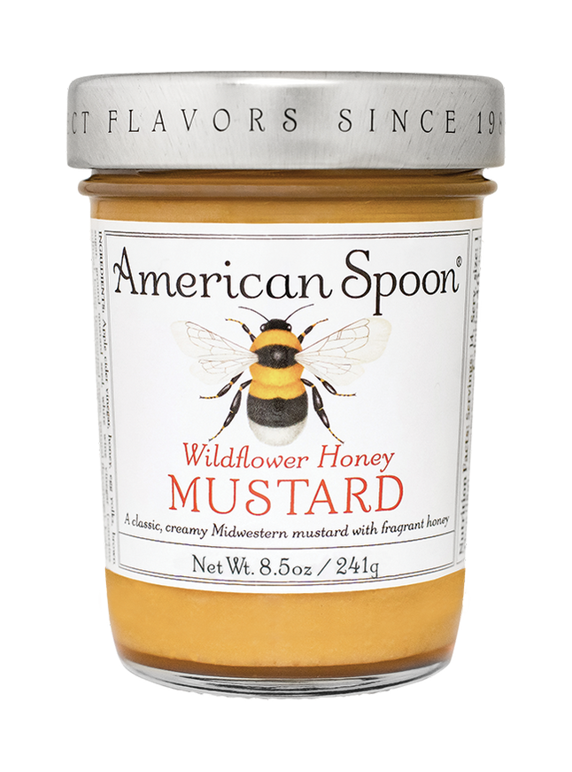 A jar of Wildflower Honey Mustard