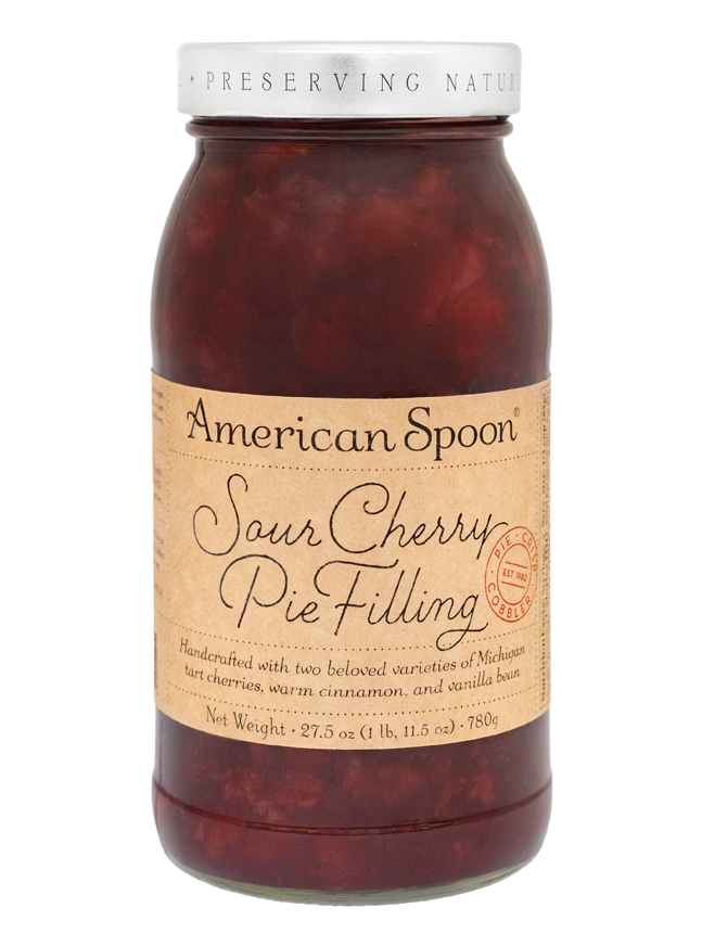 Jar of American Spoon Sour Cherry Pie Filling on a white background