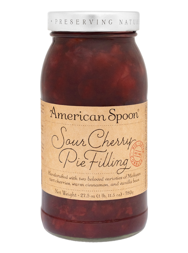 Jar of American Spoon Sour Cherry Pie Filling on a white background