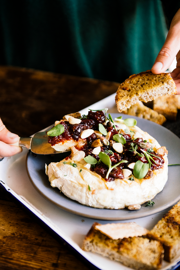 Bake brie topped with Holiday Jam