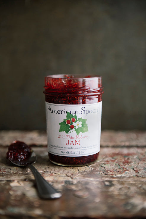 Load image into Gallery viewer, A jar of Wild Thimbleberry Jam
