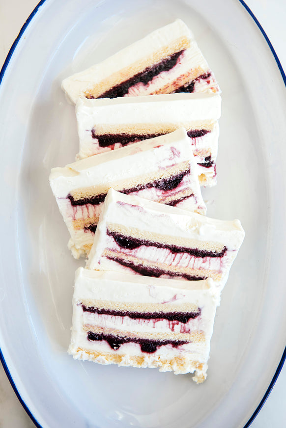 Slices of ice box cake made with preserves