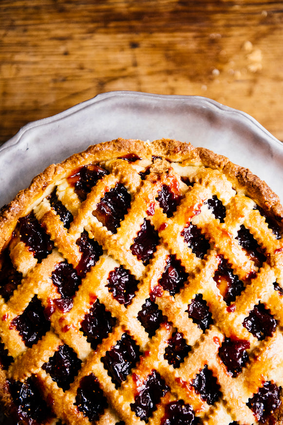 Homemade lattice pie filled with preserves and Fruit Perfect